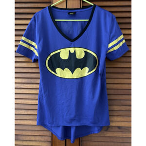 Batman Jersey Mesh Purple Black V Neck DC Comics Juniors Girls Size XL 15/17